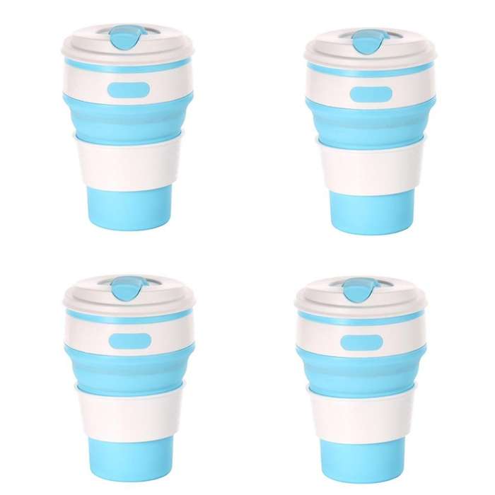 Light Blue Silicone Foldable Travel Cup-Camping Cup, Foldable Water Cup, Adult Drinking Cup with Li