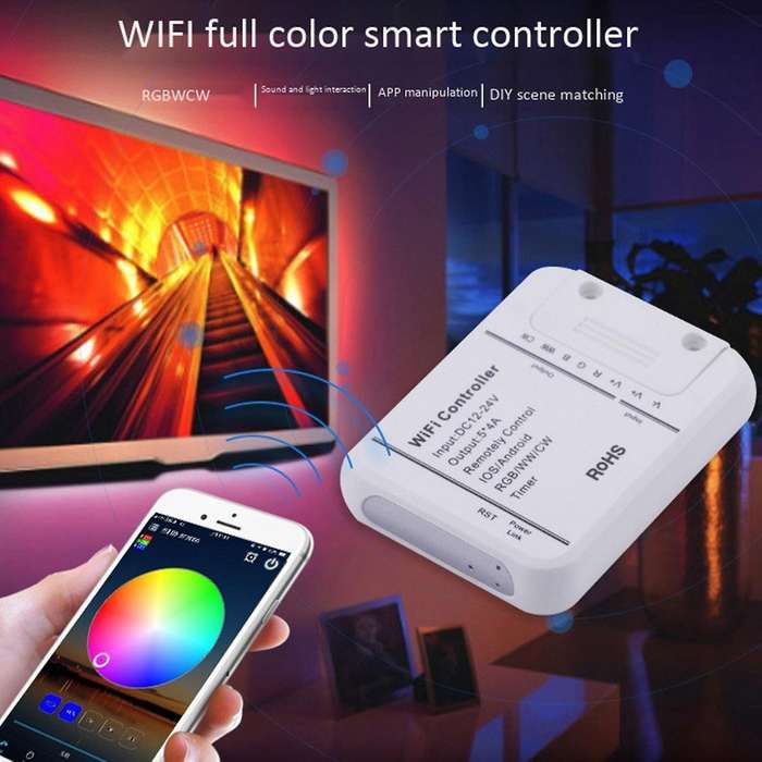 Light Strip Controller Wifi Smart LED Light Controller RGB Phone Dimming Suitable for , Home