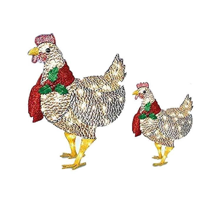 Light-Up Chicken with Scarf Chicken Set Decorations Metal Chicken Sculpture for Outdoor Garden