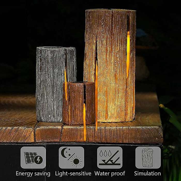 Lights Outdoor Garden, Flickering Flame Solar Stump Light , Patio Lights Outdoor Waterproof , LED Tr