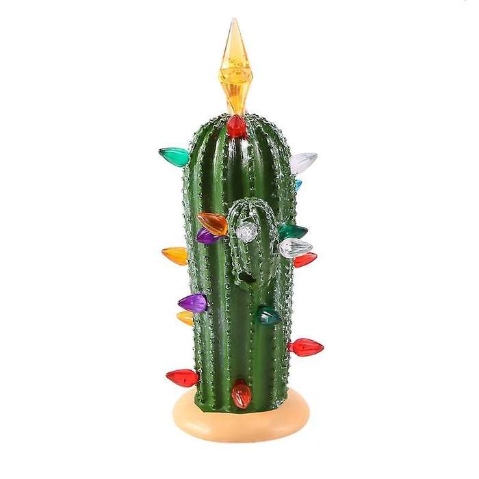 -lit Cactus with Lights, Vintage Cactus for Christmas Home Decor,green