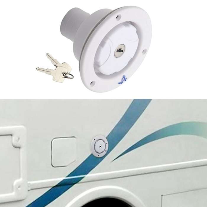 Lockable Leakproof Water Inlet Boat RV Accessory Gravity Water Inlet Filler Cap W/2 Keys White