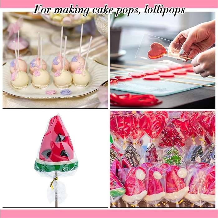 Lollipop Cake Stick Treat Bag Set Include 100 Bags 100 Treat Sticks Metallic Ties Meat Baller with