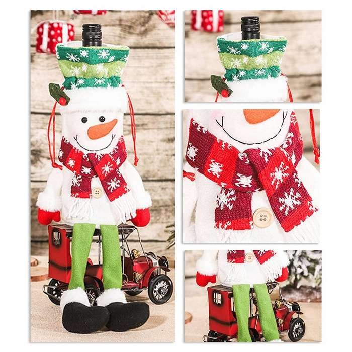 Long-Legged Santa Christmas Wine Bottle Cover Xmas Decor Wine Bottle Bags with Drawstrings Reusable,