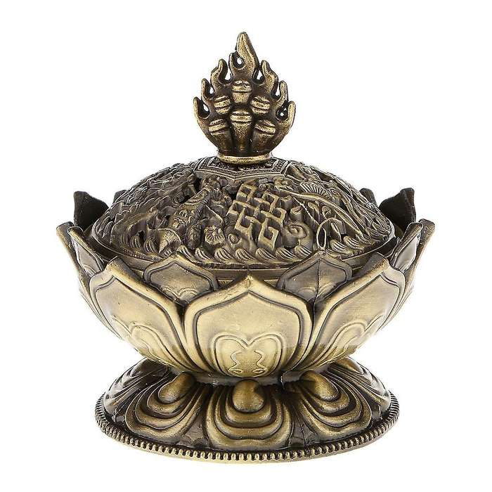 Lotus Incense Smoke Cone Aroma Burner Holder Stove Backflow Censer Decor-bronze