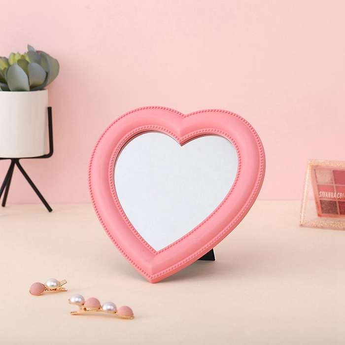 Love Mirror Desktop Makeup Mirror Wall Mounted Dual-Use Vanity Mirror Girl Room Wall Decor Heart-Sha