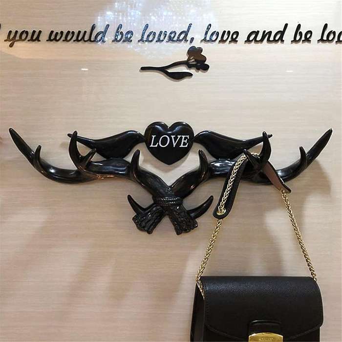 Love Deer Hook, Clothes Hooks for Hanging Bags and Keys without Punching Decorative Hooks, Black