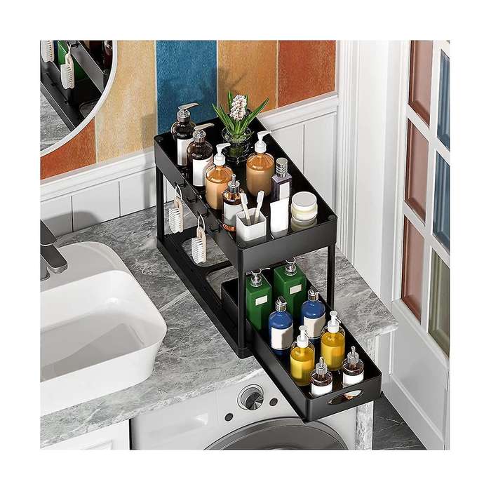 Lower Sliding Cabinet Basket Organizer, 2nd Floor Locker Lower Bathroom Sink Storage Box