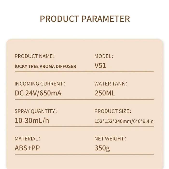 Lucky Tree Aromatherapy Essential Oil Diffusers Rotatable Water Drip Humidifier for Home 250ml 7 Col