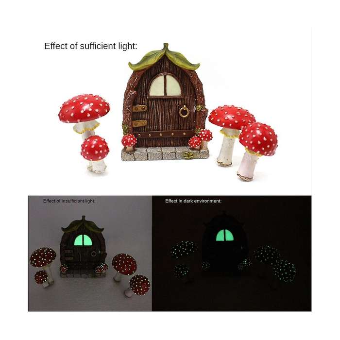 Luminous Mushroom Door Window Ornament Yard Art Sculpture Statues Outdoor Home Decor Resin Garden De