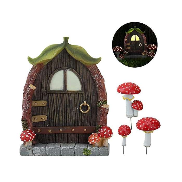 Luminous Mushroom Door Window Ornament Yard Art Sculpture Statues Outdoor Home Decor Resin Garden De