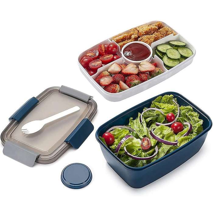 Lunch Container to Go, 2000ml Salad Bowls with 4 Compartments