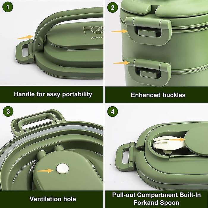 Lunch Box,leakproof Bento Box for Kids Adults,cutlery Set Green