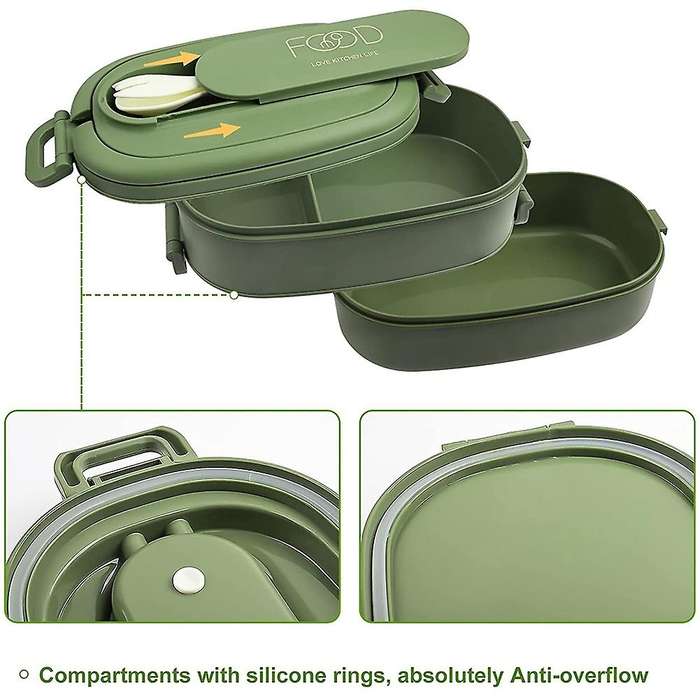 Lunch Box,leakproof Bento Box for Kids Adults,cutlery Set Green