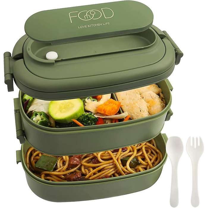 Lunch Box,leakproof Bento Box for Kids Adults,cutlery Set Green