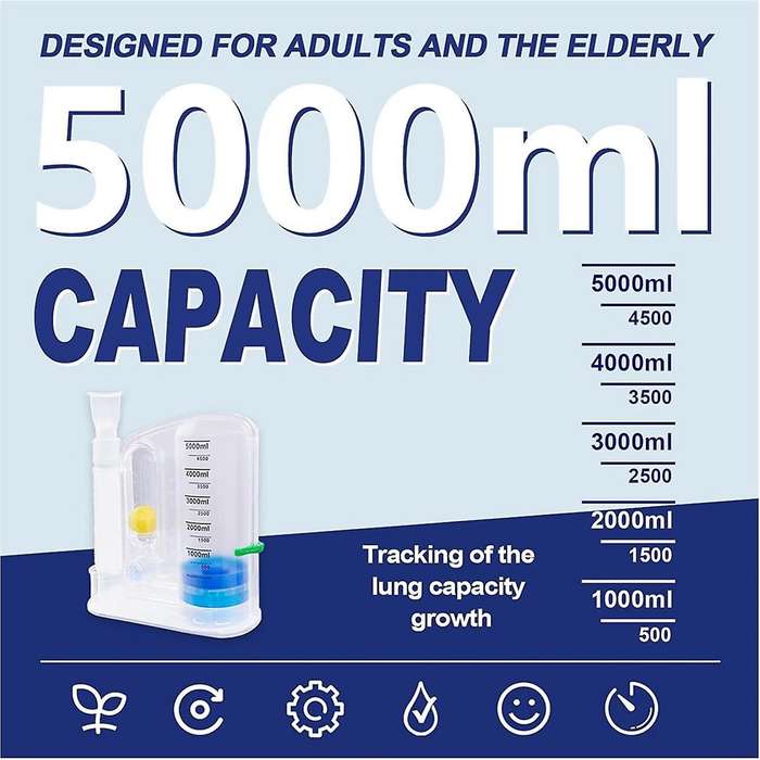 Lung Exerciser Device, Breathing Trainer - 5000ML Inhale Volume Measurement, Equipped with Ball Flow
