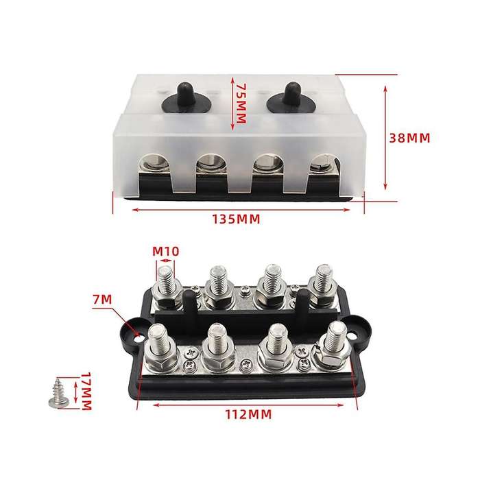 M10busbar Box Board Double Row 4-terminal Circuit Current Busbar Cable Box Power Box Parts Are Suita