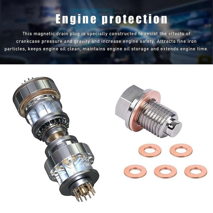 M14 X 1.5 Magnetic Oil Drain Plug, Sump Drain Nut Bolt with 5 Crush Washer Gaskets,Leak-Proof Oil D