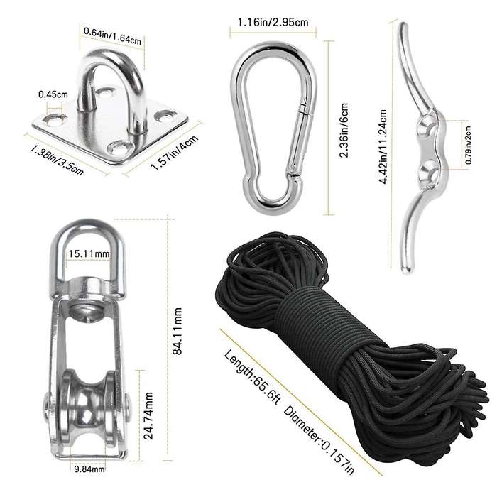 M25 Stainless Steel Pulley System Kit-Heavy-Duty Pulley Wheel, Pulley Block with Nylon Rope 4MM, Hoo