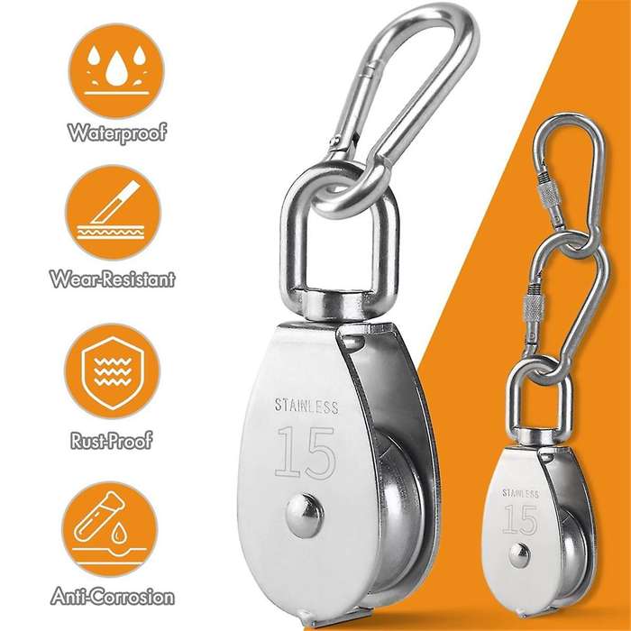 M25 Stainless Steel Pulley System Kit-Heavy-Duty Pulley Wheel, Pulley Block with Nylon Rope 4MM, Hoo