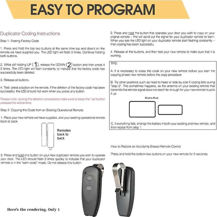 M3-2312 315 MHz 2-Button Garage Door Opener Remote for M4500E, M4700E, DC3700, DC2500, 1 PCS