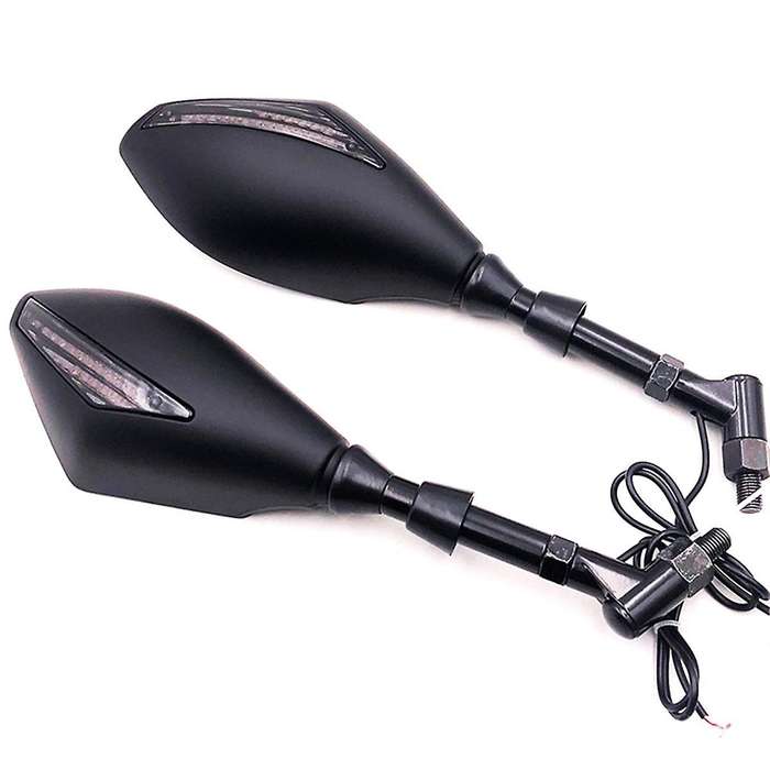 M8 M10 Universal Motorcycle Side Rearview Mirrors with Amber LED Turn Signals Indicator Lights for