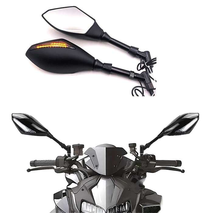 M8 M10 Universal Motorcycle Side Rearview Mirrors with Amber LED Turn Signals Indicator Lights for