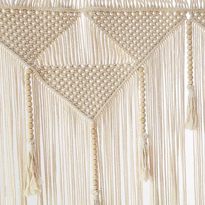 Macrame Wall Hanging Boho Woven Tapestry, Beige White Decor Curtain Backdrop (Wood Stick Not Includ