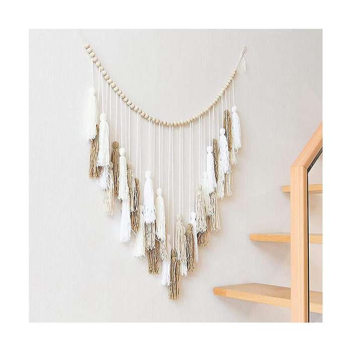 Macrame Wall Hanging Decor 39x43in Boho Woven Tapestry White Beige Khaki Macromay Wall Decor With
