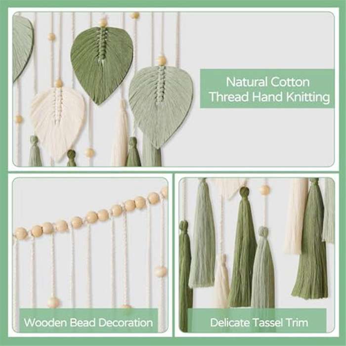 Macrame Wall Hanging Leaves- Chic Feather Boho Wall Decor Wowen Wall Art Leaf Tassels Tapestry for H