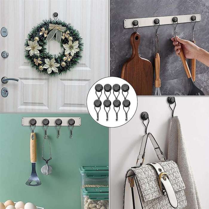 Magnetic Hooks Heavy Duty,hanging 60lbs Black Magnetic Hooks for Grill, Cruise Cabins, Refrigerator,