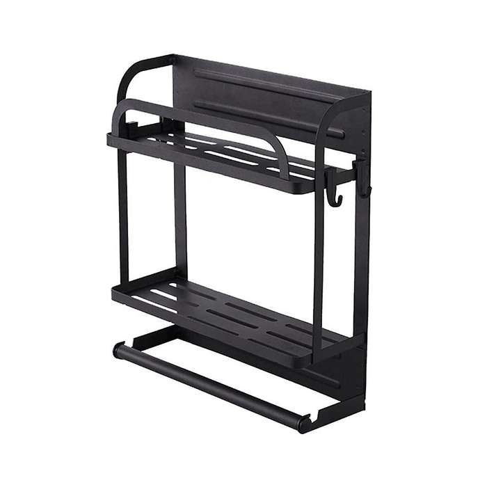 Magnetic Spice Rack Organizer 2 Tier Refrigerator Storage Shelf with Paper Towel Holder and Removabl