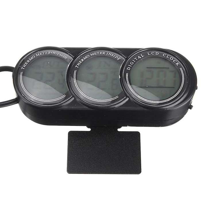 12v-24v Auto Car Lcd Digital Inside Outside Clock Thermometer Gauge