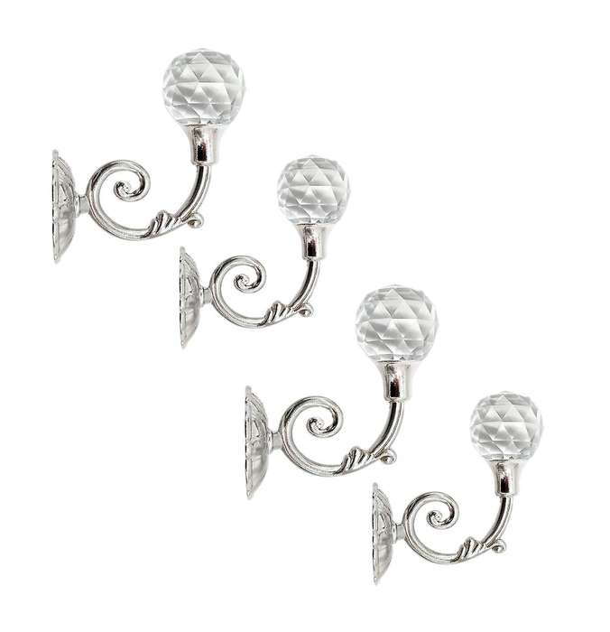 4 Pcs Clear Crystal Wall Mounted Tassel Curtain Tieback Hook (silver)