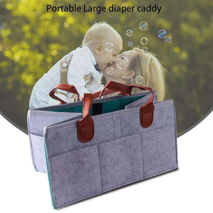 Baby Diaper Caddy Organizer Portable Nursery Diaper Storage,gray+blue
