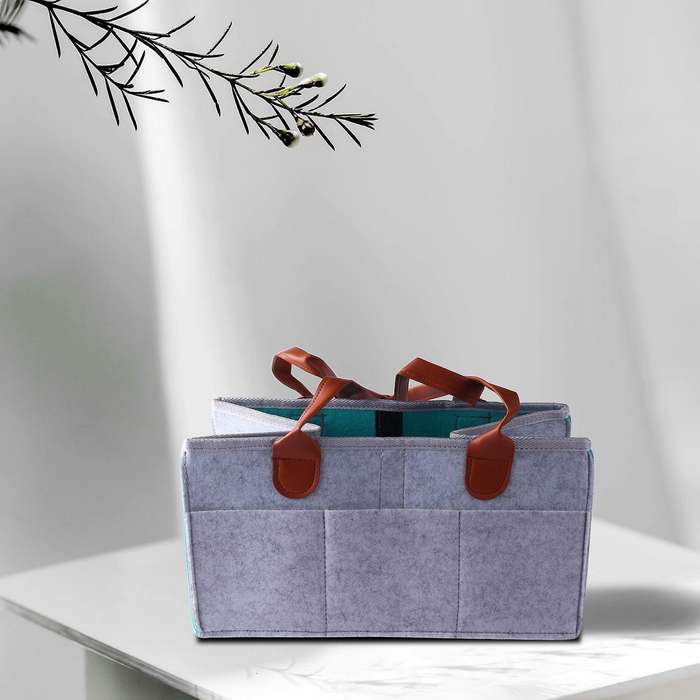 Baby Diaper Caddy Organizer Portable Nursery Diaper Storage,gray+blue