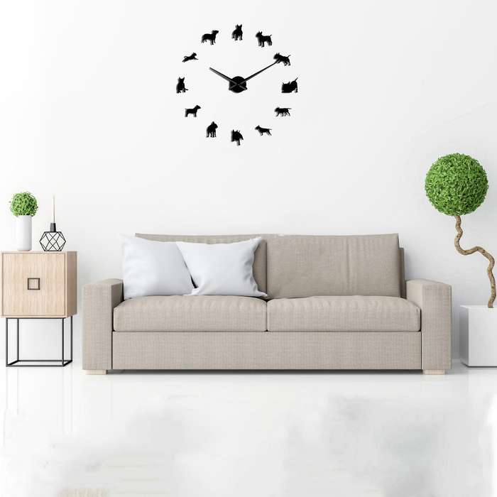 Bull Terrier Dog Wall Art Diy Large Wall Clock Dog Clock Watch Black
