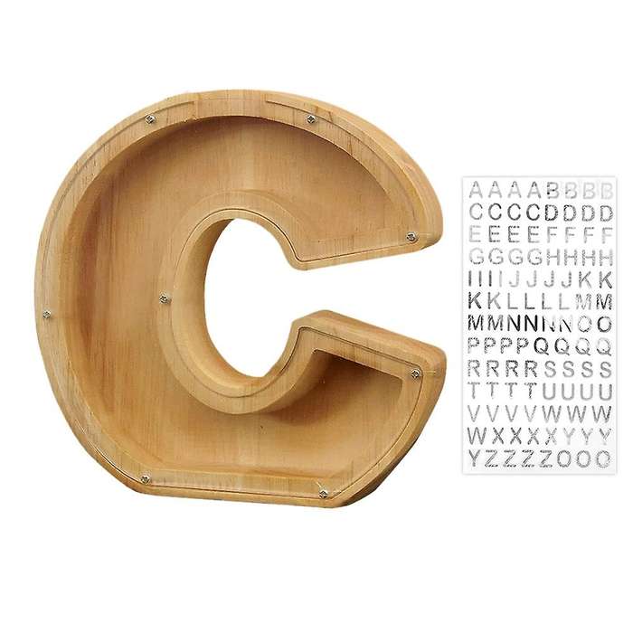 Wooden Personalized Piggy Bank Toy Alphabet for Kids (alphabet-c)