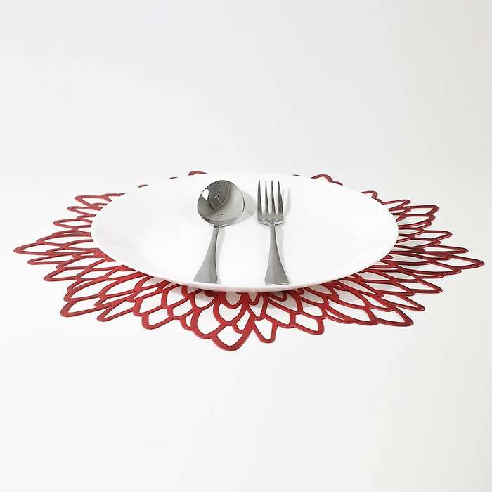 Table Mat Hibiscus Flower Bronzing Pvc Placemat Red 6 Pieces