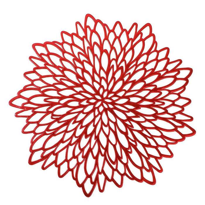 Table Mat Hibiscus Flower Bronzing Pvc Placemat Red 6 Pieces