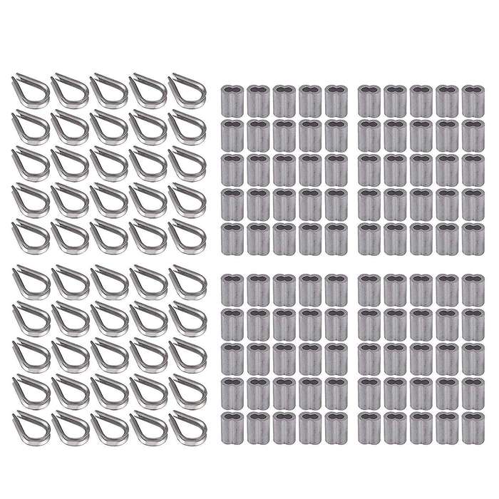 100pcs 1/8inch Crimps 50pcs Stainless Steel Thimble Rigging for Cable
