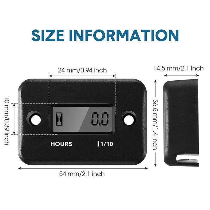 2 Pcs Inductive Hour Meter for Gas Lawn Mower Dirt Bike (black)