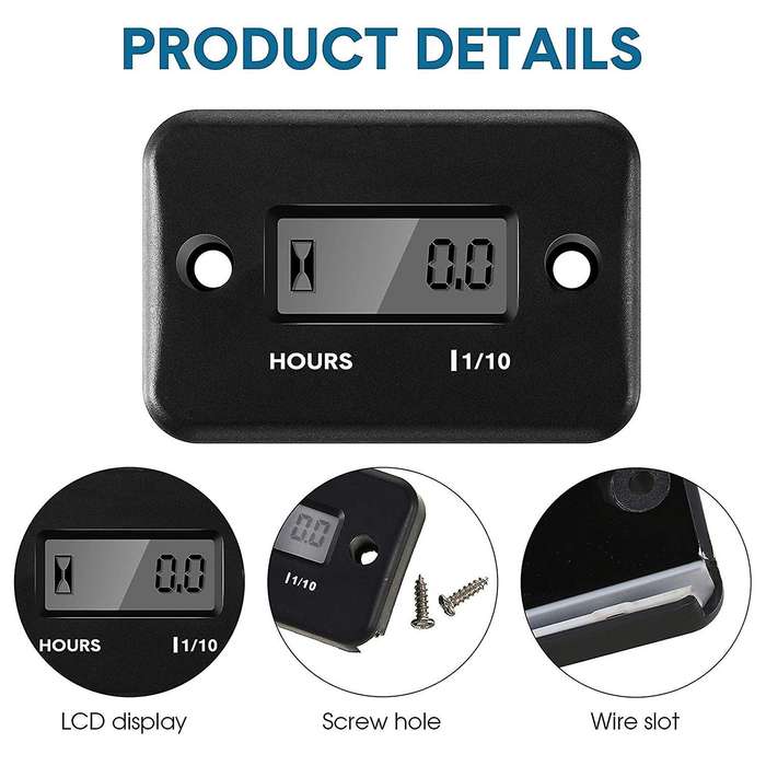 2 Pcs Inductive Hour Meter for Gas Lawn Mower Dirt Bike (black)