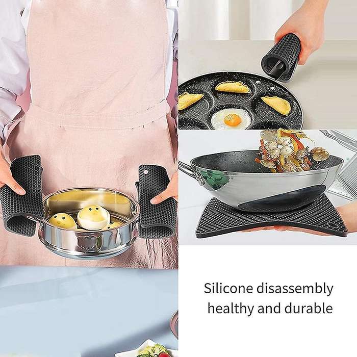 4 Pcs Extra Thick Silicone Trivet Mats: Trivets for Hot Dishes Black