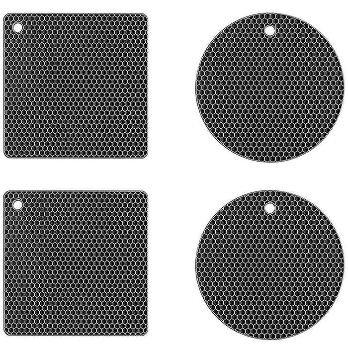 4 Pcs Extra Thick Silicone Trivet Mats: Trivets for Hot Dishes Black
