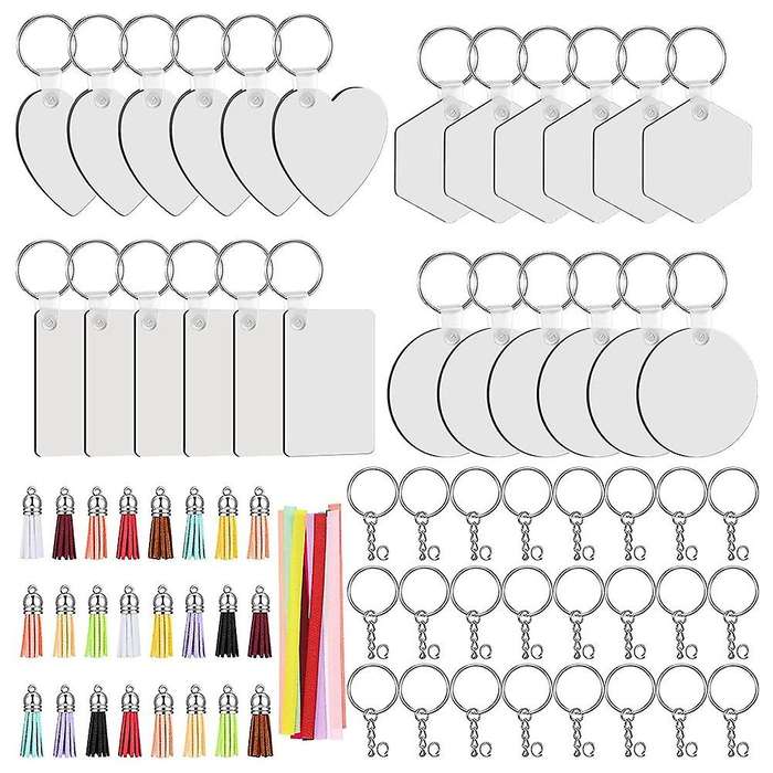 Blanks Keychains 4 Style with 24 Ribbon,24 Key Ring for Diy Craft