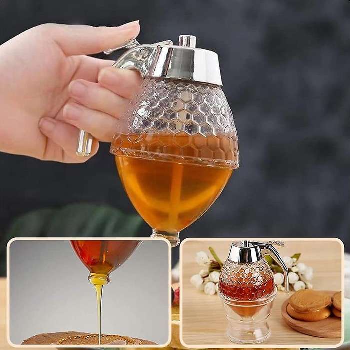 2pcs Honey Dispenser Non-drip Syrup Dispenser with Stand Honey Cup