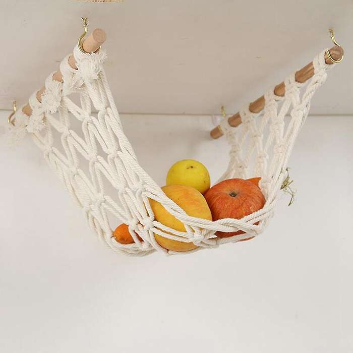 Macrame Fruit Hammock for Kitchen Under Cabinet - Fruit Holder Net