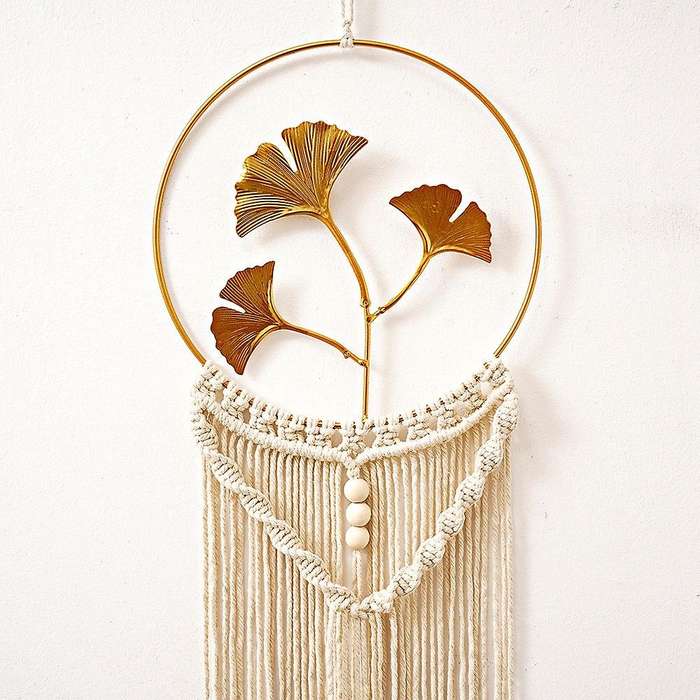 Macrame Dream Catcher, Boho Ginkgo Biloba Leaf Wall Hanging Decor