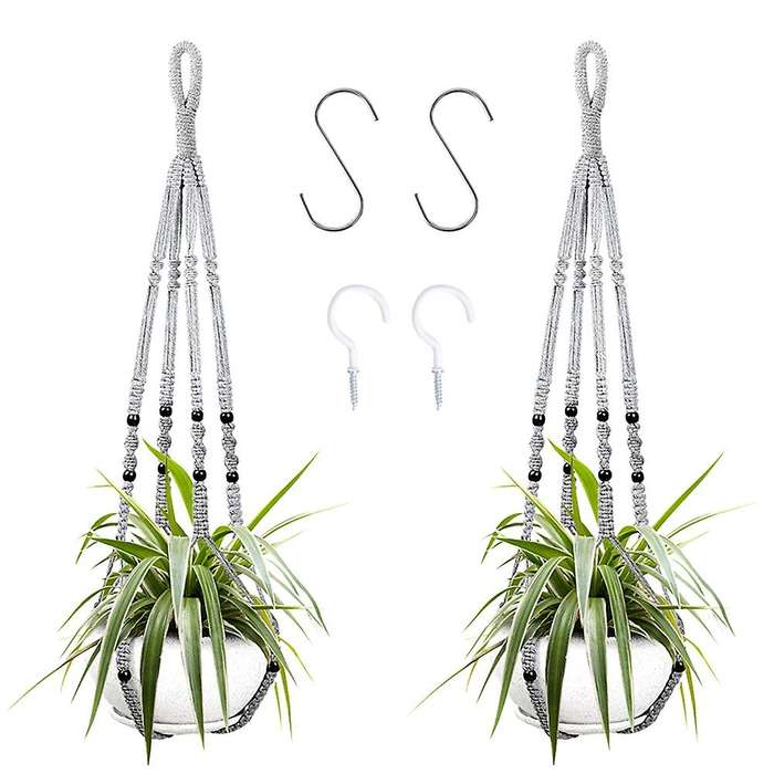 2pcs Macrame Hanging Planter, Hanging Planter Set(grey)